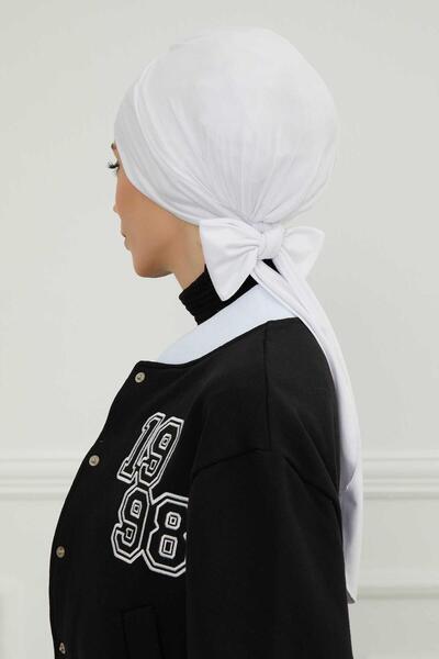 Aisha's Design Belted Combed Cotton Bonnet,B-31,White