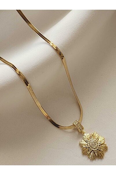 ZÜLİSCH İTALYAN ÇELİLK KOLYE GÜNEŞ CHARM KOLYE UCU 14K ALTIN KAPLAMA 316L ORJ...