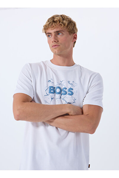 BOSS Bisiklet Yaka Beyaz Erkek T-Shirt Te_Logospace
