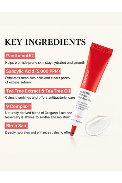 J'sDerma JsDerma Acnetrix Blemish Red Spot Gel 20ml | Salicylic Acid & Tea Tree for Acne Care