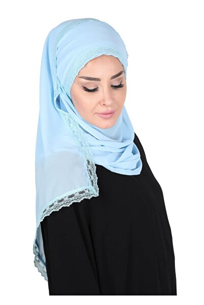 Ayşe Tasarım Practical Chiffon Shawl with Lace Edges, Cps-28, Baby Blue