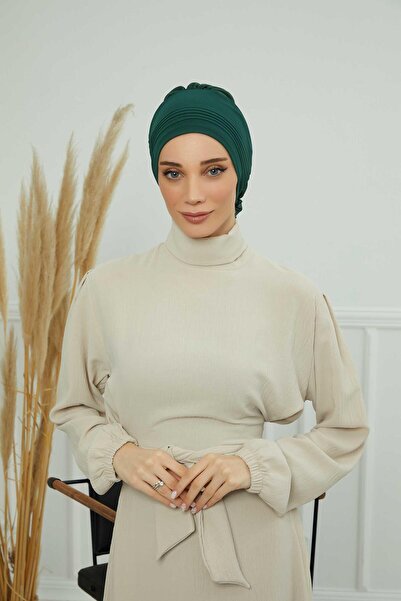 Aisha's Design Έτοιμο τουρμπάν με πλισέ σχέδιο από σιφόν, ht-31, ht-31, πράσινο