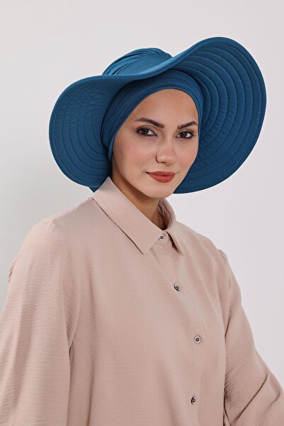 Aisha's Design Combed Cotton Bonnet Turban with Detachable Bow on the Back, S-4, Petrol