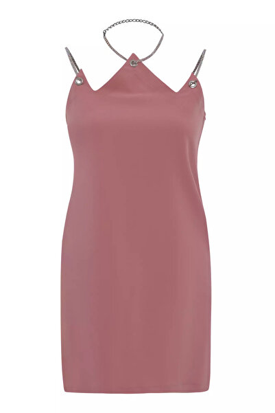 Keikei Desenli krep kolsuz kısa elbise