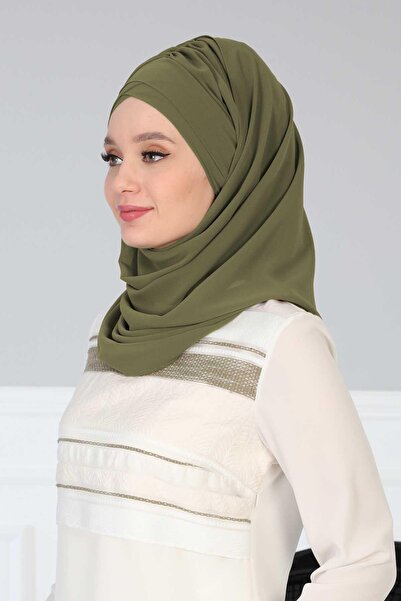 Ayşe Tasarım Cross Practical Chiffon Shawl, Cps-502, Cps-502, Khaki Green
