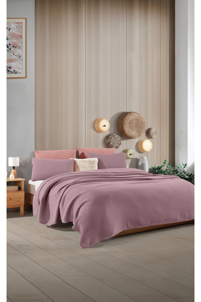destinyhometex Plum XL Single Without Fringe 180 X 240cm Pique/Bedspread/1 Piece 50X70Cm Pillow 4 Layers 100% Cotton