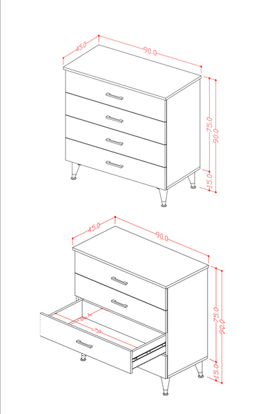 asratrend %100 MDFLAM 4 ÇEKMECELİ ŞİFONYER 90cm