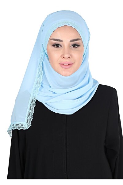 Ayşe Tasarım Practical Chiffon Shawl with Lace Edges, Cps-28, Baby Blue