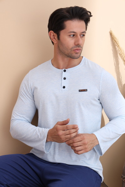 ELİTOL Σετ ανδρικές πιτζάμες με μακρυμάνικο μπλε μελανζέ