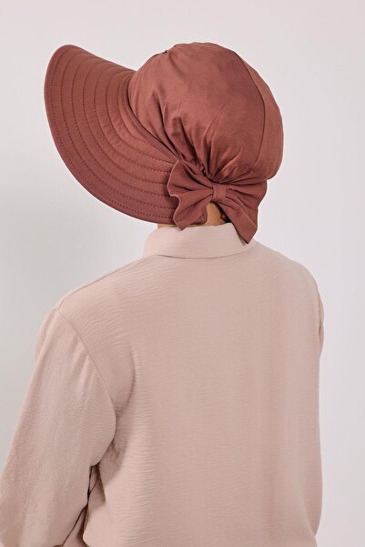 Aisha's Design Combed Cotton Bonnet Turban with Detachable Bow on the Back, S-4, Cinnamon