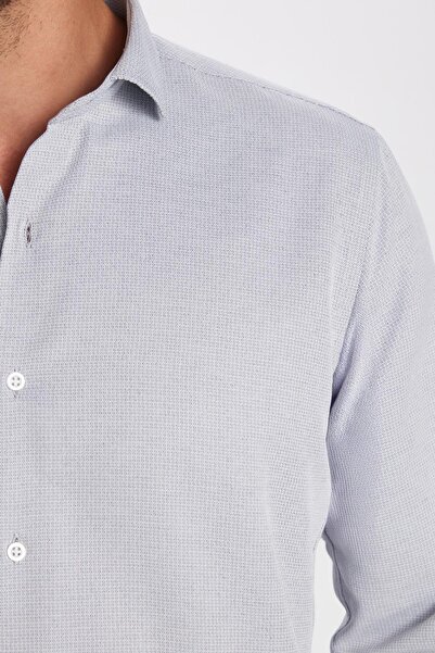 Tudors Erkek Regular Fit Klasik Kesim Pamuklu Kolay Ütü Armürlü Gri Gömlek