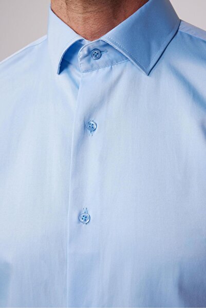 Tudors Slim Fit Uzun Kollu Pamuklu Düz Erkek Mavi Gömlek