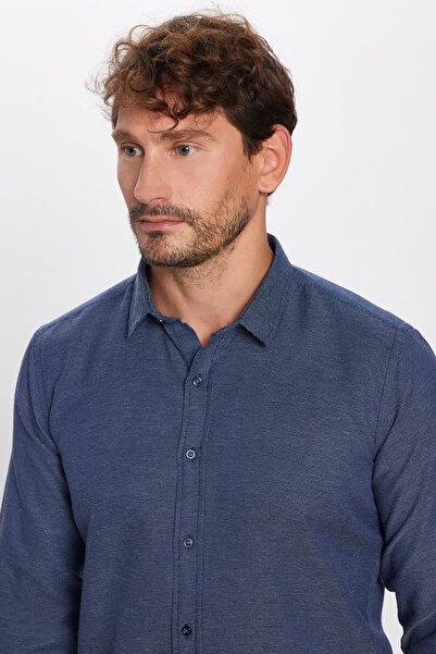 Tudors Cămașă modernă, cu mânecă lungă, din bumbac, ușor de călcat Dobby, pentru bărbați, albastru