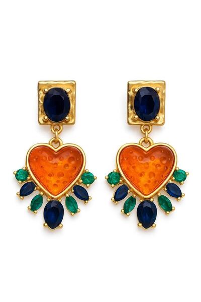 Bermecy Nerida Orange | Altın Kaplama Elmas Figürlü Fransız Tasarım Küpe