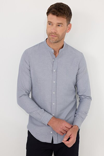 Tudors Men's Slim Fit Slim Fit Cotton Easy Iron Grey Prevailing Collar Shirt