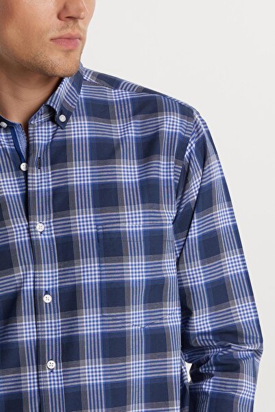 Tudors Erkek Regular Fit Klasik Kesim Ekoseli Biyeli Yaka Düğmeli Gömlek