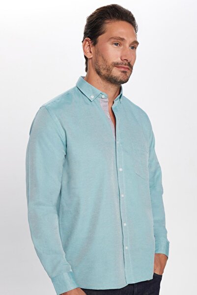 Tudors Klasik Fit Uzun Kollu Düğmeli Yaka Pamuklu Kolay Ütü Oxford Düz Erkek Gömlek