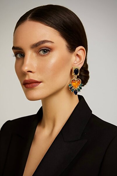 Bermecy Nerida Orange | Altın Kaplama Elmas Figürlü Fransız Tasarım Küpe