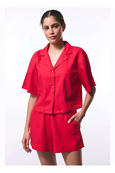 Penti Normal Gömlek Yaka Kırmızı Kadın Gömlek PL5443T425IY