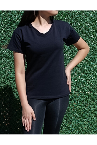 siyalife Tricou pentru femei cu decolteu în V basic negru tricou