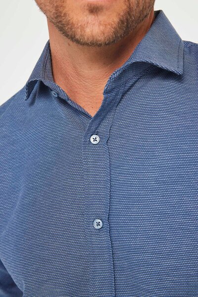 Tudors Erkek Slim Fit Dar Kesim Uzun Kollu Pamuklu Kolay Ütü Armürlü Lacivert Gömlek