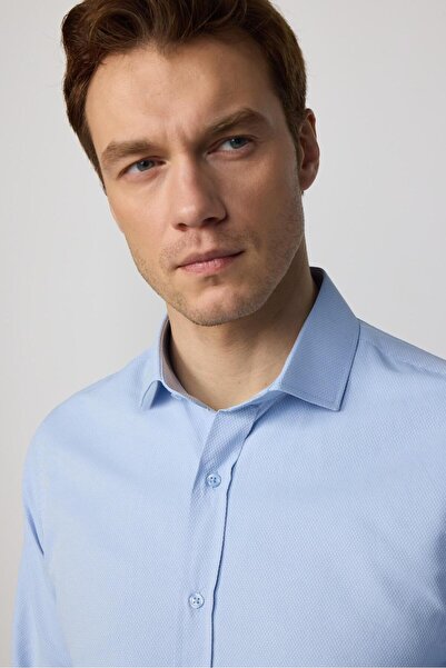 Tudors Ανδρικό μακρυμάνικο βαμβακερό Easy Iron Dobby με λεπτή εφαρμογή