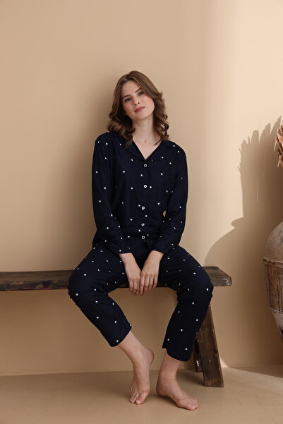 ELİTOL Σετ πιτζάμες με μακρυμάνικο γυναικείο σχέδιο αστεριών με κουμπιά