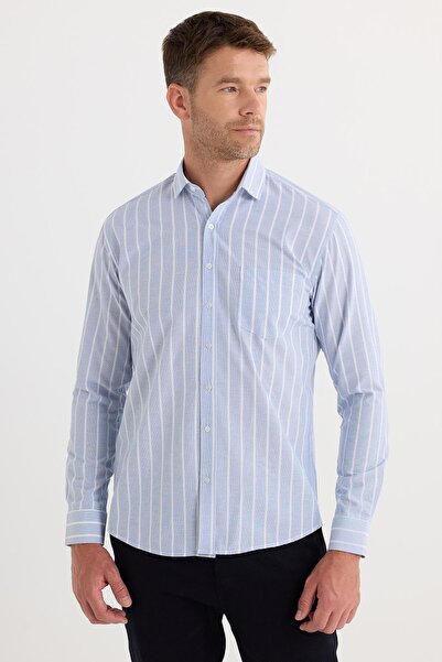 Tudors Erkek Regular Fit Klasik Kesim Pamuklu Kolay Ütü Çizgili Gömlek