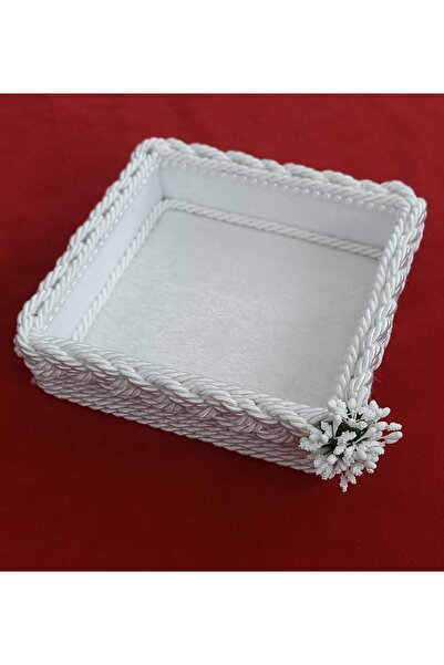 FNT Örgü Kare Sepet Peçetelik Havluluk Organizer Hediyelik Bohçalık Çeyizlik