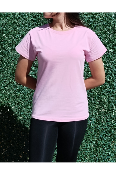 siyalife Ženska okrugla kragna Osnovni roza T-shirt - majica