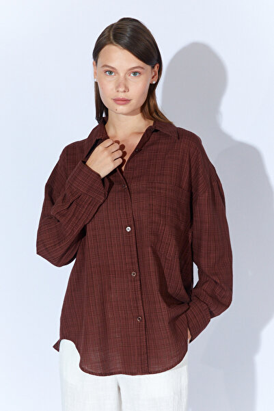 Manche Viscose Linen Washed Soft Textured Women's Shirt |   Coffee Mks1610013-1