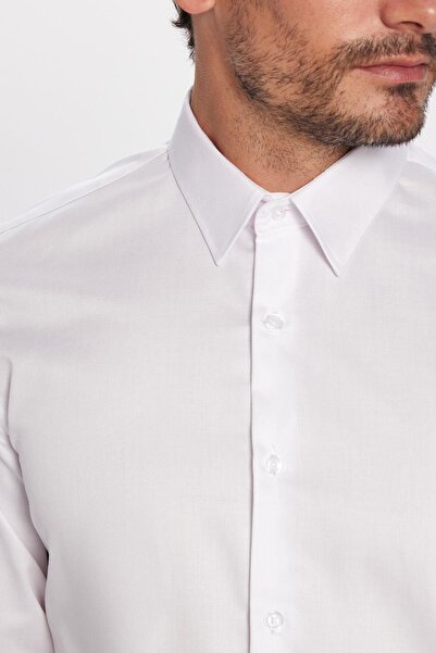 Tudors Erkek Slim Fit Non-Iron Pamuklu Doğa Dostu Ekoteks Belgeli Ütü Gerektirmez Beyaz Gömlek