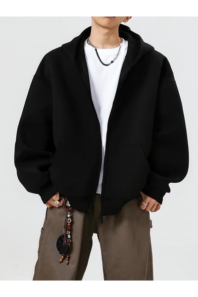 EXPECTED Erkek Oversize Kapüşonlu Fermuarlı Hırka Sweatshirt Hoodie