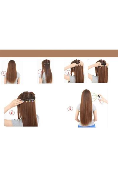 TAKIŞTIR Rezistent la căldură Păr în formă de semilună cu clips Maro Galben Ombre / Ondulat / 60 Cm / 110 Gr / Ht2t27