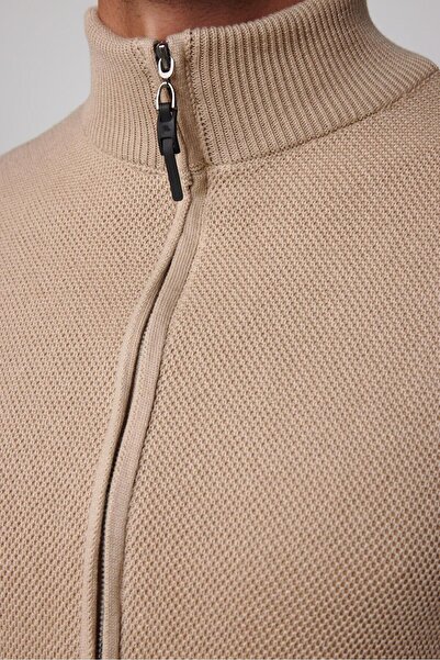 Tudors Erkek Yarım Balıkçı Yaka Fermuarlı Taş Renk Hırka