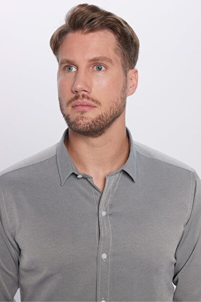 Tudors Cămașă pentru bărbați, slim-fit, din bumbac, ușor de călcat, gri Dobby