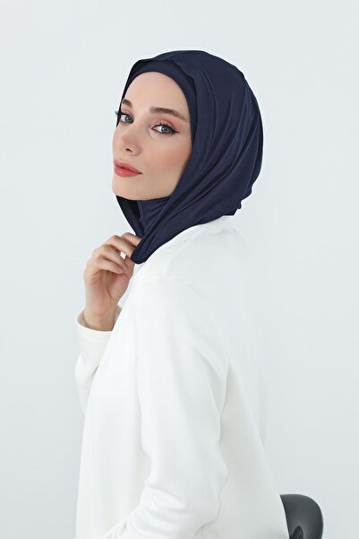 Aisha's Design Combed Cotton Women's Ready-Made Bonnet with Hood and Concealer Feature, B-89P, Navy Blue