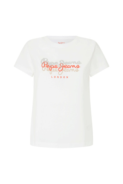 Pepe Jeans Bisiklet Yaka Baskılı Beyaz Kadın T-Shirt PL505941