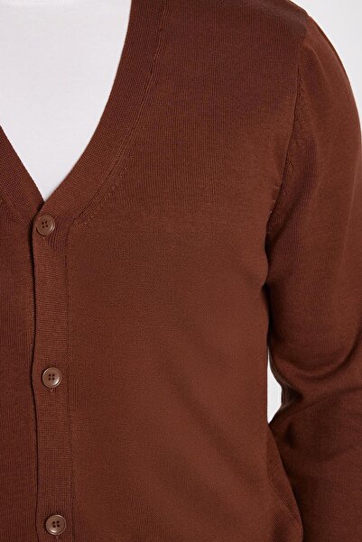 Tudors Men's Standard Fit Regular Fit Buttoned Plain Cotton Brown Cardigan