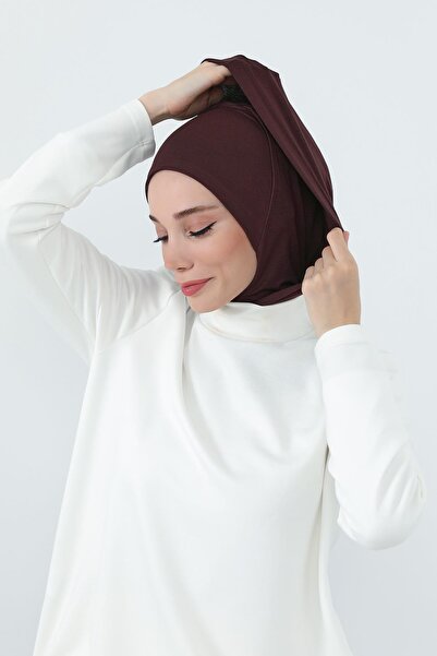Aisha's Design Combed Cotton Women's Ready-Made Bonnet with Hood and Concealer Feature, B-89P, Brown