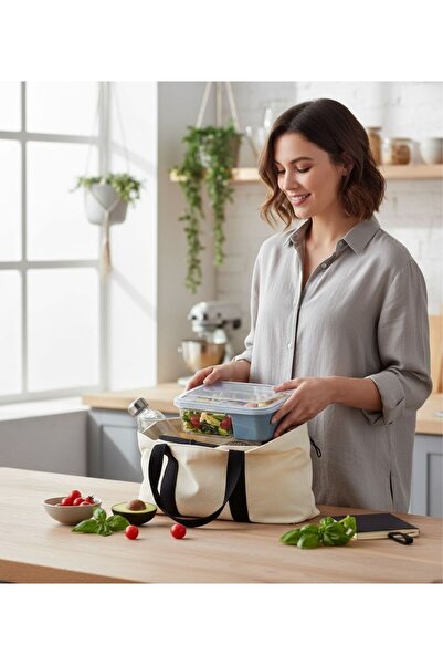 HOLLYHOME Lunch To Go Beslenme Kabı Bölmeli Sosluklu Plastik Beslenme Kutusu 920ml 40ml 14,5x20x7,4(H)cml Mavi