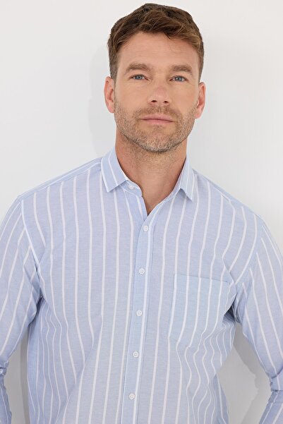 Tudors Erkek Regular Fit Klasik Kesim Pamuklu Kolay Ütü Çizgili Gömlek