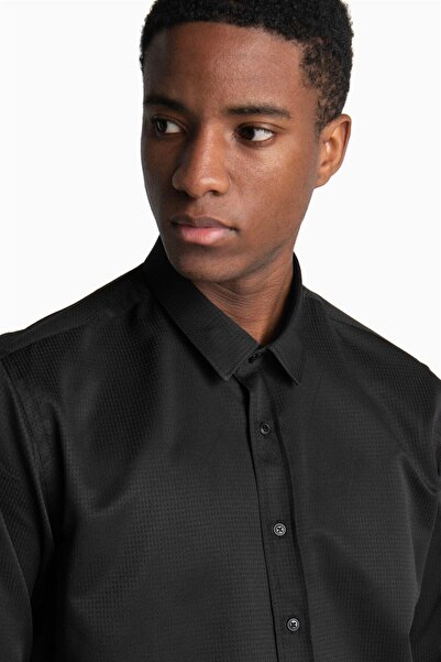 Tudors Modern Slim Fit Pamuklu Kolay Ütü Armürlü Erkek Gömlek