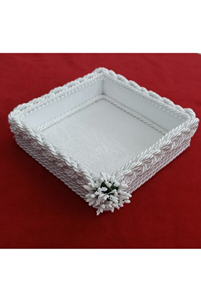 FNT Örgü Kare Sepet Peçetelik Havluluk Organizer Hediyelik Bohçalık Çeyizlik