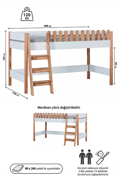 benim odam My House Montessori Ahşap Oyun Evi Karyola 90 X 200 Mavi