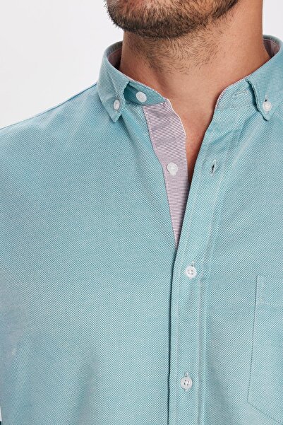 Tudors Klasik Fit Uzun Kollu Düğmeli Yaka Pamuklu Kolay Ütü Oxford Düz Erkek Gömlek