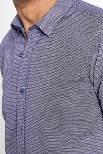 Tudors Modern Slim Fit Pamuklu Kolay Ütü Armürlü Erkek Gömlek