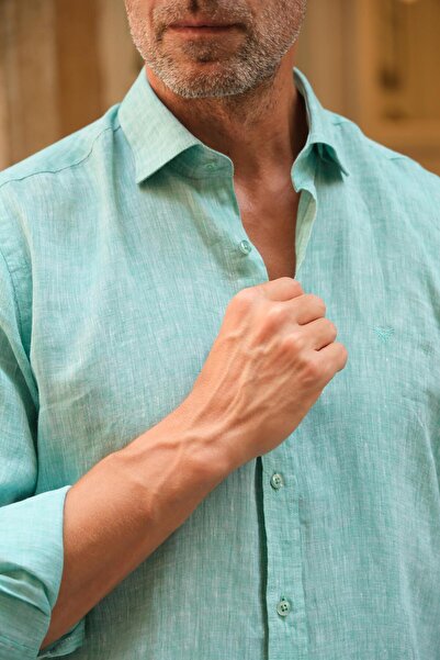 Fitmens Slim Fit Uzun Kol %100 Keten Nefes Alabilen Kumaştan Hediye Kutulu Erkek Gömlek FS-004170 - Mint