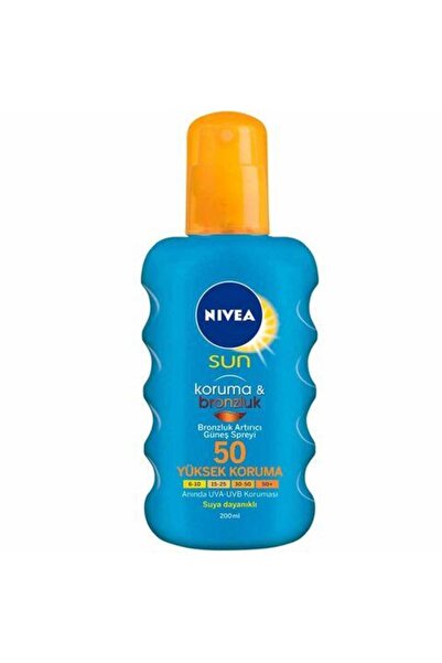 NIVEA SUN SPF50 Çift Etkili Yüksek Koruma Ve Bronzluk Güneş Spreyi 200ml, Doğal Bronzluk, Suya Dayanıklı