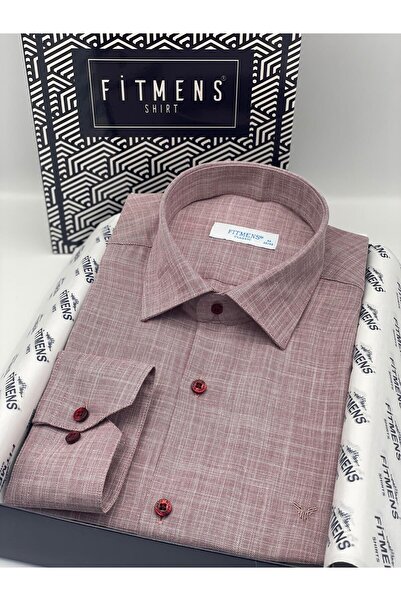 Fitmens Classic Long Sleeve Linen Collar Bottom Button Men's Shirt with Gift Box Fs- 003686   - Dark Burgundy